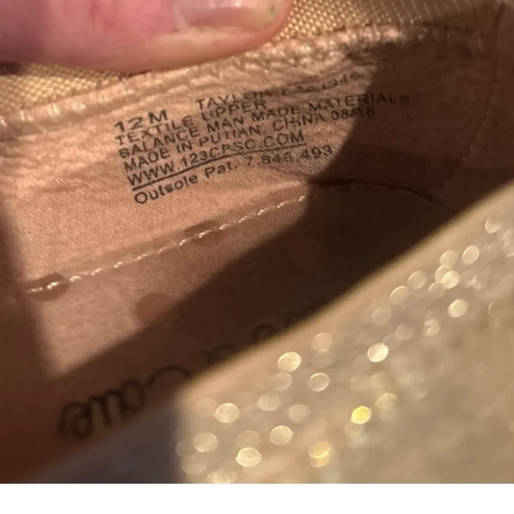 Olive & Edie Girls Gold Glitter Taylor Ballet Flats Shoes Metallic Bow Size 12M